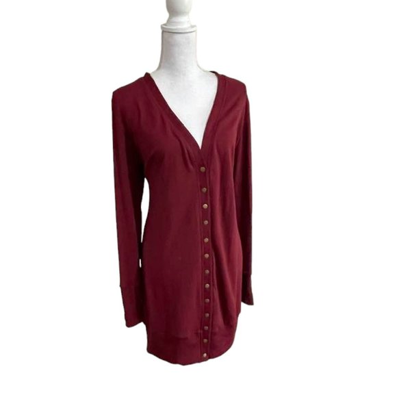 Soft Long Burgundy Cardigan Sweater w/ Snaps 2XL - Picture 12 of 14